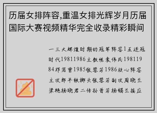 历届女排阵容,重温女排光辉岁月历届国际大赛视频精华完全收录精彩瞬间回顾